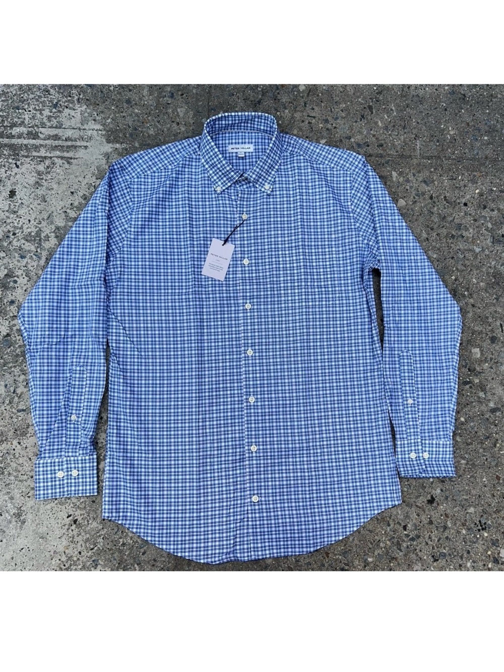 Peter Millar Crown Check Button Down Shirt Shirt Blue Medium NWT $160